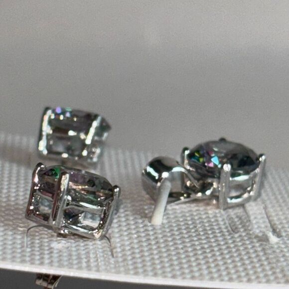 925 sterling silver Mystic Topaz Ring earring pendant set Sz 7 solitaire post - Picture 6 of 11